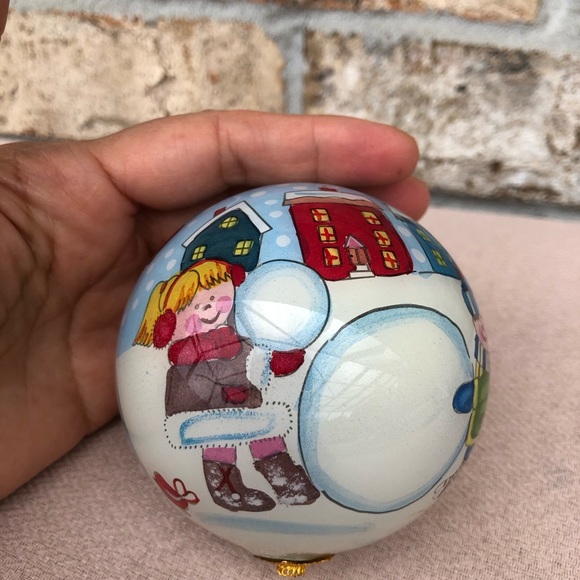 Pier 1 Import Li Bien Christmas 2015 Ornament Kids Playing Snowman Hand painted - Picture 5 of 10